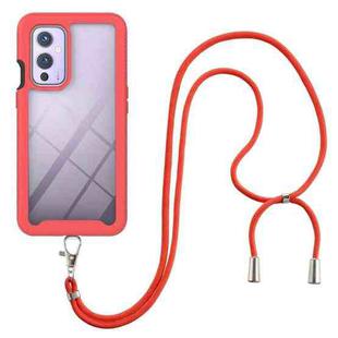 For OnePlus 9 Starry Sky Solid Color Series Shockproof PC + TPU Protective Case with Neck Strap(Red)