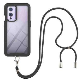 For OnePlus 9 Starry Sky Solid Color Series Shockproof PC + TPU Protective Case with Neck Strap(Black)