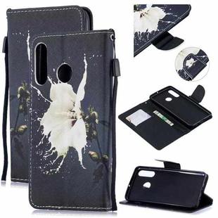 For Huawei P30 Lite Colored Drawing Pattern Cross Texture Horizontal Flip PU Leather Case with Holder & Card Slots & Wallet(White Flower)