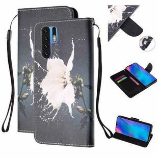 For Huawei P30 Pro Colored Drawing Pattern Cross Texture Horizontal Flip PU Leather Case with Holder & Card Slots & Wallet(White Flower)