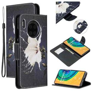 For Huawei Mate 30 Colored Drawing Pattern Cross Texture Horizontal Flip PU Leather Case with Holder & Card Slots & Wallet(White Flower)