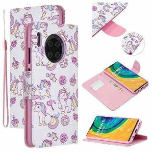 For Huawei Mate 30 Colored Drawing Pattern Cross Texture Horizontal Flip PU Leather Case with Holder & Card Slots & Wallet(Ice Cream Unicorn)