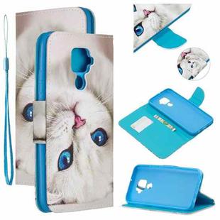 For Huawei Mate 30 Lite Colored Drawing Pattern Cross Texture Horizontal Flip PU Leather Case with Holder & Card Slots & Wallet(Blue Eye Cat)