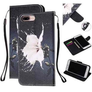 Colored Drawing Pattern Cross Texture Horizontal Flip PU Leather Case with Holder & Card Slots & Wallet For iPhone 8 Plus / 7 Plus(White Flower)