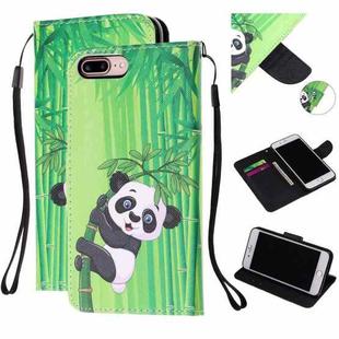 Colored Drawing Pattern Cross Texture Horizontal Flip PU Leather Case with Holder & Card Slots & Wallet For iPhone 8 Plus / 7 Plus(Panda Bamboo)