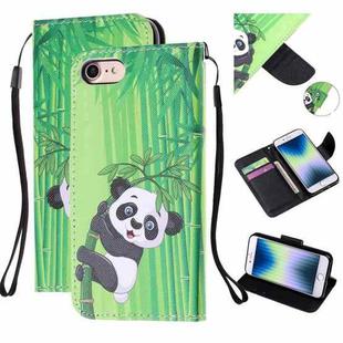 For iPhone SE 2022 / SE 2020 / 8 / 7 Colored Drawing Pattern Cross Texture Horizontal Flip PU Leather Case with Holder & Card Slots & Wallet(Panda Bamboo)