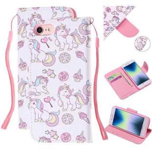 For iPhone SE 2022 / SE 2020 / 8 / 7 Colored Drawing Pattern Cross Texture Horizontal Flip PU Leather Case with Holder & Card Slots & Wallet(Ice Cream Unicorn)