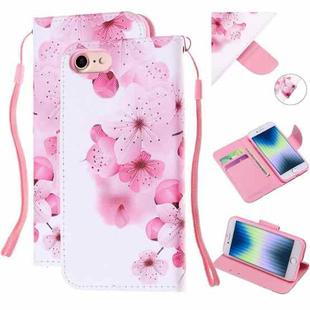 For iPhone SE 2022 / SE 2020 / 8 / 7 Colored Drawing Pattern Cross Texture Horizontal Flip PU Leather Case with Holder & Card Slots & Wallet(Peach Blossom)