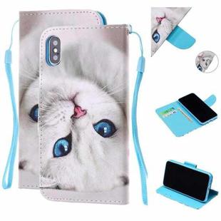 Colored Drawing Pattern Cross Texture Horizontal Flip PU Leather Case with Holder & Card Slots & Wallet For iPhone XS Max(Blue Eye Cat)
