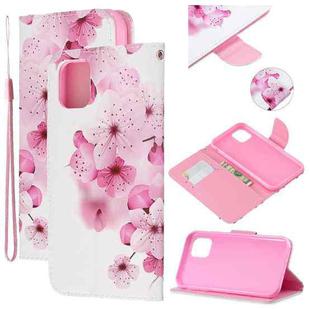 For iPhone 11 Colored Drawing Pattern Cross Texture Horizontal Flip PU Leather Case with Holder & Card Slots & Wallet (Peach Blossom)
