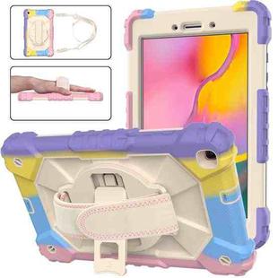 For Samsung Galaxy Tab A 8.0 (2019)T290/T295 Contrast Color Robot Shockproof Silicon + PC Protective Case with Holder & Shoulder Strap(Colorful Purple)