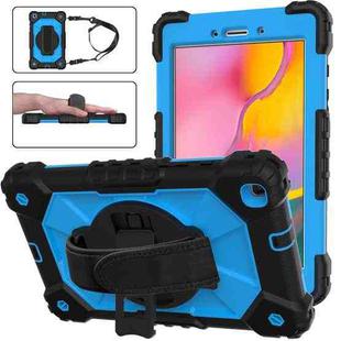 For Samsung Galaxy Tab A 8.0 (2019)T290/T295 Contrast Color Robot Shockproof Silicon + PC Protective Case with Holder & Shoulder Strap(Black+Blue)