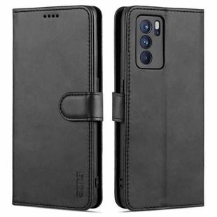 For OPPO Reno6 5G AZNS Skin Feel Calf Texture Horizontal Flip Leather Case with Card Slots & Holder & Wallet(Black)