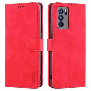 For OPPO Reno6 5G AZNS Skin Feel Calf Texture Horizontal Flip Leather Case with Card Slots & Holder & Wallet(Red)