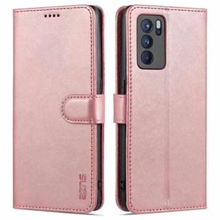For OPPO Reno6 Pro 5G AZNS Skin Feel Calf Texture Horizontal Flip Leather Case with Card Slots & Holder & Wallet(Rose Gold)