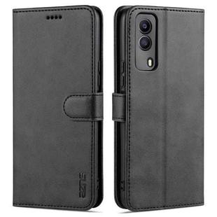 For Vivo Y53S 5G AZNS Skin Feel Calf Texture Horizontal Flip Leather Case with Card Slots & Holder & Wallet(Black)