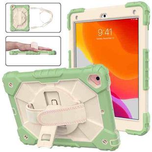 Contrast Color Robot Shockproof Silicon + PC Protective Case with Holder & Shoulder Strap For iPad 9.7 (2018) & (2017) / Air 2 / Air(Matcha Green+Beige)