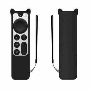 Cat Ears Shape Silicone Protective Case Cover For Apple TV 4K 4th Siri Remote Controller(Black)