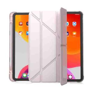 For iPad Pro 11 2022 / 2021 / 2020 Multi-folding Horizontal Flip PU Leather + TPU Aitbag Shockproof Half Paste Tablet Case with Holder & Pen Slot & Sleep / Wake-up Function(Cherry Pink)