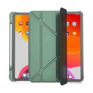 For iPad Pro 11 2022 / 2021 / 2020 Multi-folding Horizontal Flip PU Leather + TPU Aitbag Shockproof Half Paste Tablet Case with Holder & Pen Slot & Sleep / Wake-up Function(Deep Green)