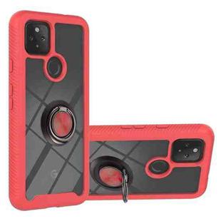 For Google Pixel 5A 5G Starry Sky Solid Color Series Shockproof PC + TPU Protective Case with Ring Holder & Magnetic Function(Red)