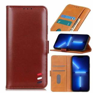 For iPhone 13 Pro Max 3-Color Pearl Texture Magnetic Buckle Horizontal Flip PU Leather Case with Card Slots & Wallet & Holder (Brown)