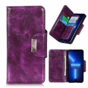 For iPhone 13 Pro Max Crazy Horse Texture Magnetic Buckle Horizontal Flip Leather Case with Holder & 6-Card Slots & Wallet (Purple)
