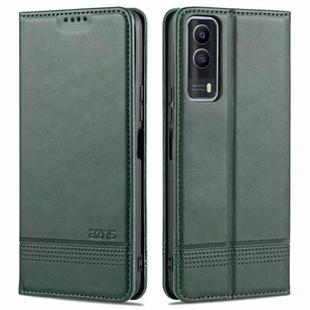 For vivo Y53s AZNS Magnetic Calf Texture Horizontal Flip Leather Case with Card Slots & Holder & Wallet(Dark Green)