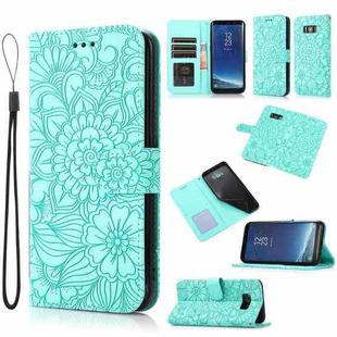 For Samsung Galaxy S8+ Skin Feel Embossed Sunflower Horizontal Flip Leather Case with Holder & Card Slots & Wallet & Lanyard(Green)