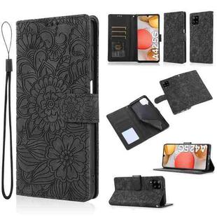 For Samsung Galaxy A42 5G Skin Feel Embossed Sunflower Horizontal Flip Leather Case with Holder & Card Slots & Wallet & Lanyard(Black)