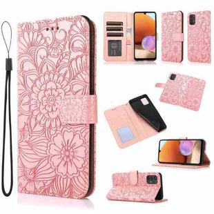 For Samsung Galaxy A32 4G Skin Feel Embossed Sunflower Horizontal Flip Leather Case with Holder & Card Slots & Wallet & Lanyard(Rose Gold)