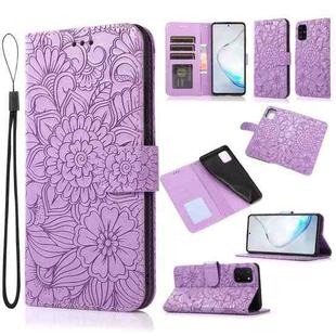 For Samsung Galaxy Note10 Lite / A81 Skin Feel Embossed Sunflower Horizontal Flip Leather Case with Holder & Card Slots & Wallet & Lanyard(Purple)