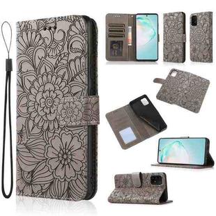 For Samsung Galaxy A91 Skin Feel Embossed Sunflower Horizontal Flip Leather Case with Holder & Card Slots & Wallet & Lanyard(Gray)