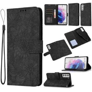 For Samsung Galaxy S21 5G Skin Feel Embossed Sunflower Horizontal Flip Leather Case with Holder & Card Slots & Wallet & Lanyard(Black)