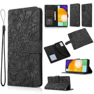 For Samsung Galaxy 5G / 4G Skin Feel Embossed Sunflower Horizontal Flip Leather Case with Holder & Card Slots & Wallet & Lanyard(Black)