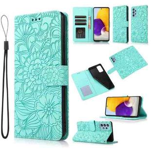 For Samsung Galaxy A72 5G / 4G Skin Feel Embossed Sunflower Horizontal Flip Leather Case with Holder & Card Slots & Wallet & Lanyard(Green)