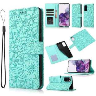 For Samsung Galaxy S20+ Skin Feel Embossed Sunflower Horizontal Flip Leather Case with Holder & Card Slots & Wallet & Lanyard(Green)
