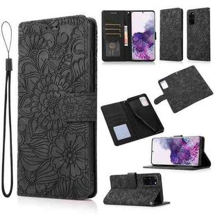 For Samsung Galaxy S20+ Skin Feel Embossed Sunflower Horizontal Flip Leather Case with Holder & Card Slots & Wallet & Lanyard(Black)