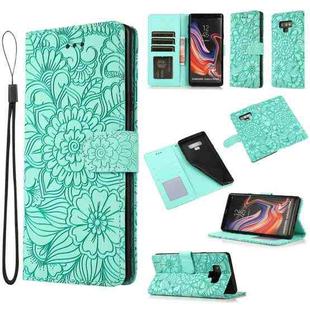 For Samsung Galaxy Note9 Skin Feel Embossed Sunflower Horizontal Flip Leather Case with Holder & Card Slots & Wallet & Lanyard(Green)