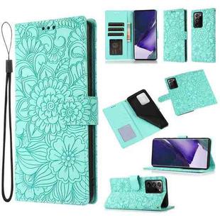 For Samsung Galaxy Note20 Ultra Skin Feel Embossed Sunflower Horizontal Flip Leather Case with Holder & Card Slots & Wallet & Lanyard(Green)