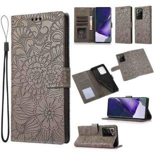 For Samsung Galaxy Note20 Ultra Skin Feel Embossed Sunflower Horizontal Flip Leather Case with Holder & Card Slots & Wallet & Lanyard(Gray)