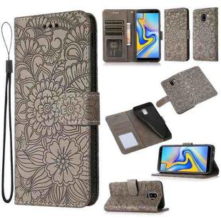 For Samsung Galaxy J6 Skin Feel Embossed Sunflower Horizontal Flip Leather Case with Holder & Card Slots & Wallet & Lanyard(Gray)