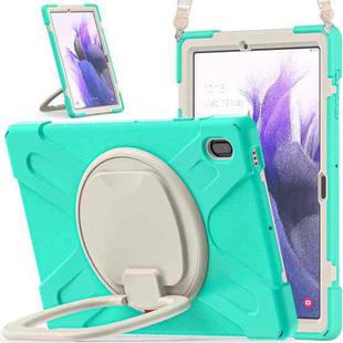 For Samsung Galaxy Tab S7 FE T730 Silicone + PC Protective Case with Holder & Shoulder Strap(Mint Green)