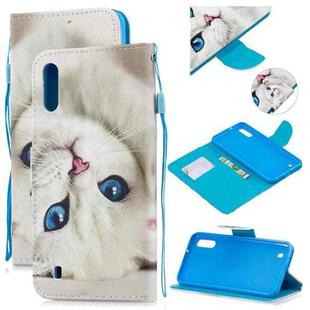 For Samsung Galaxy M10 Colored Drawing Pattern Cross Texture Horizontal Flip PU Leather Case with Holder & Card Slots & Wallet(Blue Eye Cat)