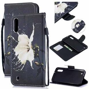 For Samsung Galaxy M10 Colored Drawing Pattern Cross Texture Horizontal Flip PU Leather Case with Holder & Card Slots & Wallet(White Flower)