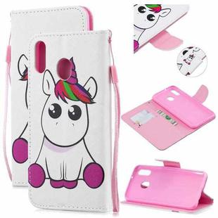 For Samsung Galaxy M20 Colored Drawing Pattern Cross Texture Horizontal Flip PU Leather Case with Holder & Card Slots & Wallet(Pink Unicorn)