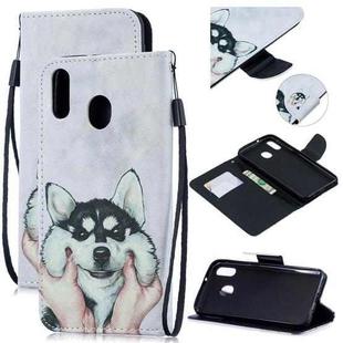 For Samsung Galaxy M20 Colored Drawing Pattern Cross Texture Horizontal Flip PU Leather Case with Holder & Card Slots & Wallet(Husky)