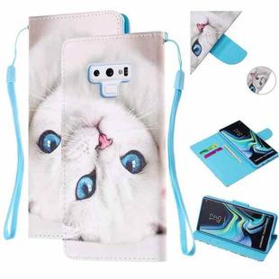For Samsung Galaxy Note9 Colored Drawing Pattern Cross Texture Horizontal Flip PU Leather Case with Holder & Card Slots & Wallet(Blue Eye Cat)