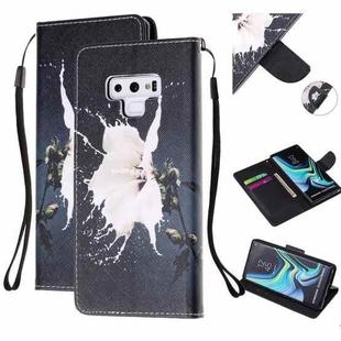 For Samsung Galaxy Note9 Colored Drawing Pattern Cross Texture Horizontal Flip PU Leather Case with Holder & Card Slots & Wallet(White Flower)