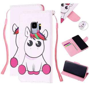 For Samsung Galaxy S9 Colored Drawing Pattern Cross Texture Horizontal Flip PU Leather Case with Holder & Card Slots & Wallet(Pink Unicorn)